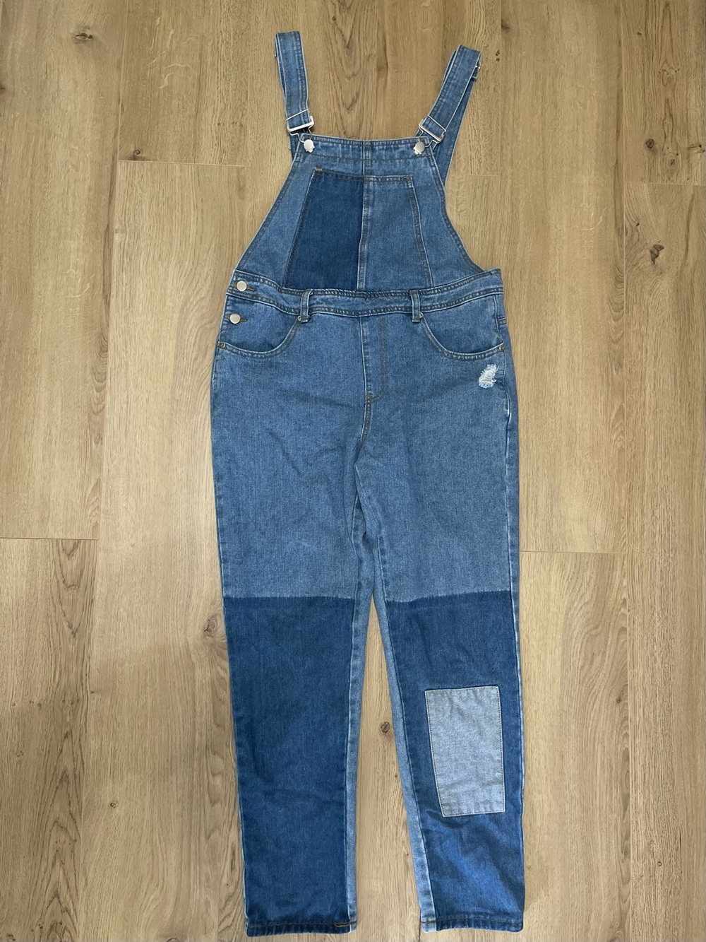 Boohoo Two-Tone Denim Patchwork Overalls (8)